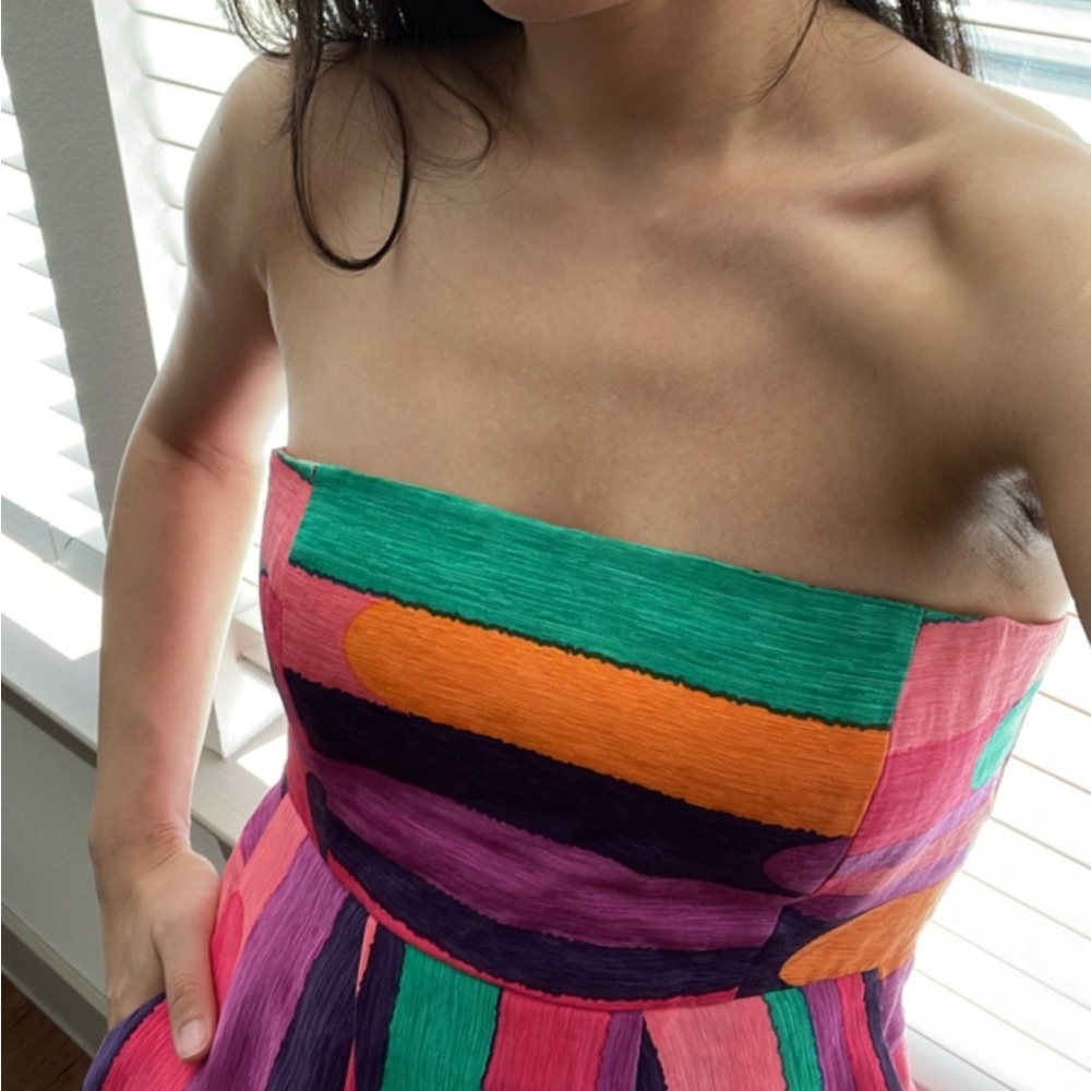 Tibi Lollipop Stripe Strapless Dress in Pink Pop Silk Linen Blend